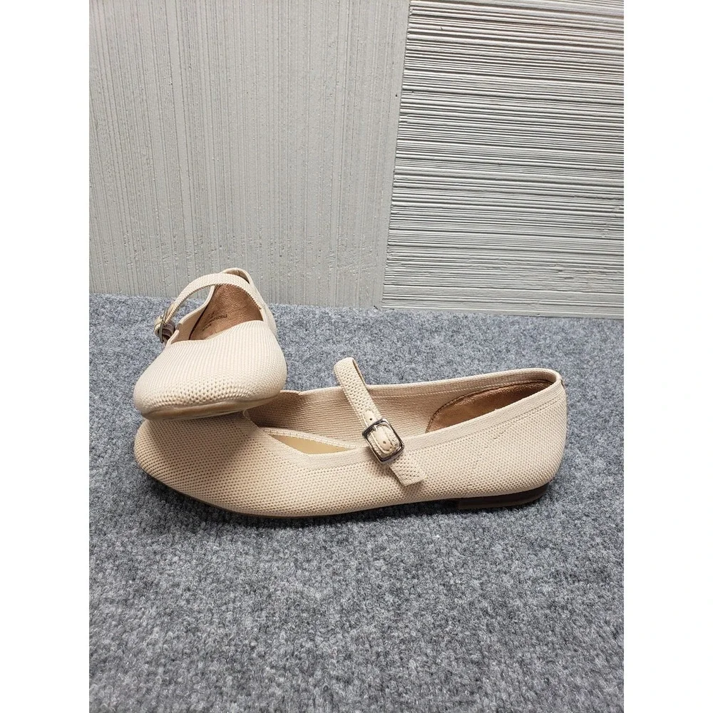 Rachel Zoe Women Mary Jane Ballet 10M Beige Adjustable Strap Flat Comfort Shoes